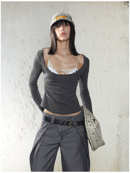Scoop Neck Layered T-Shirt With Mesh Bra