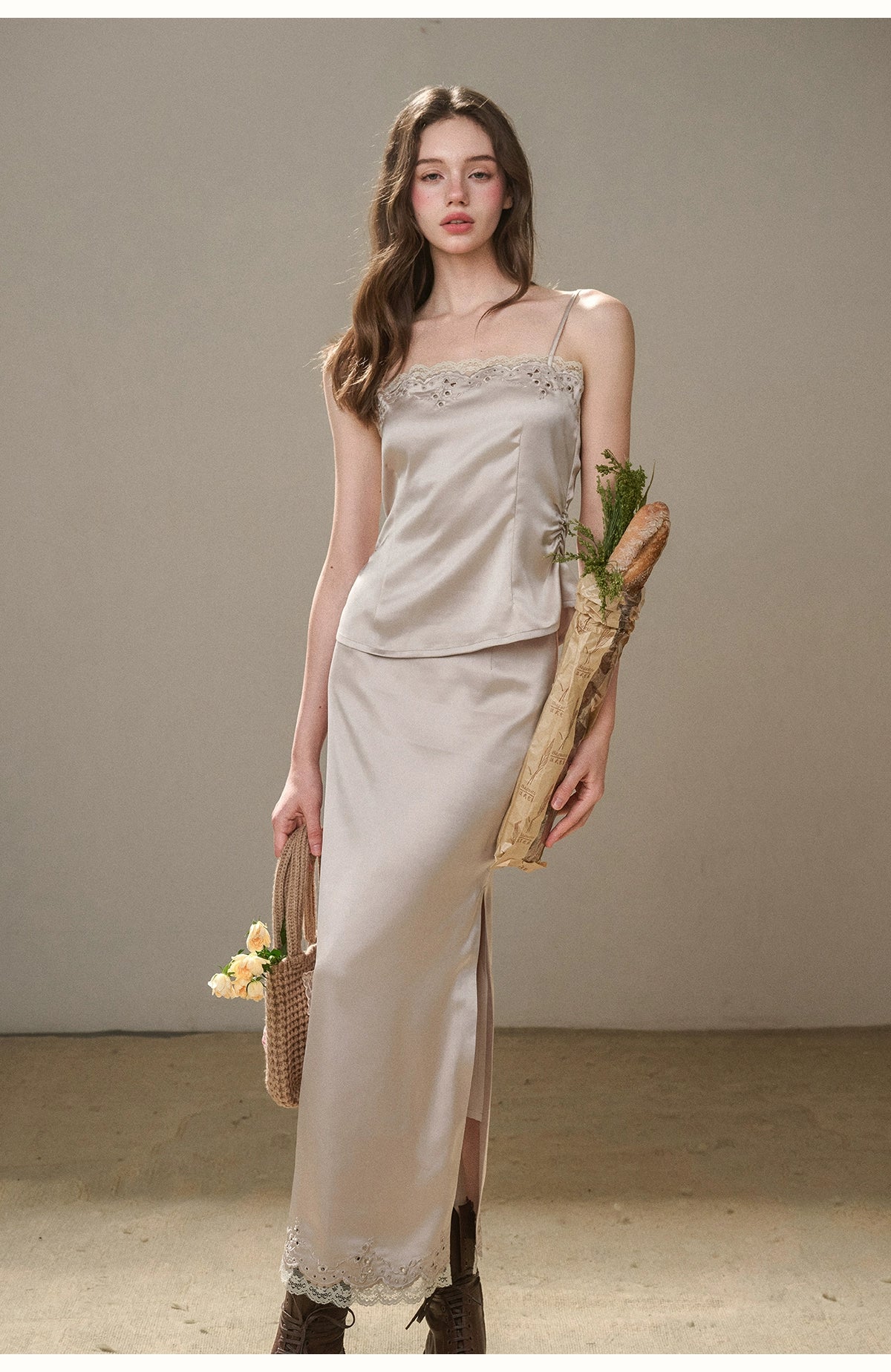 Cosagach Pearl Satin Embroidered Camisole