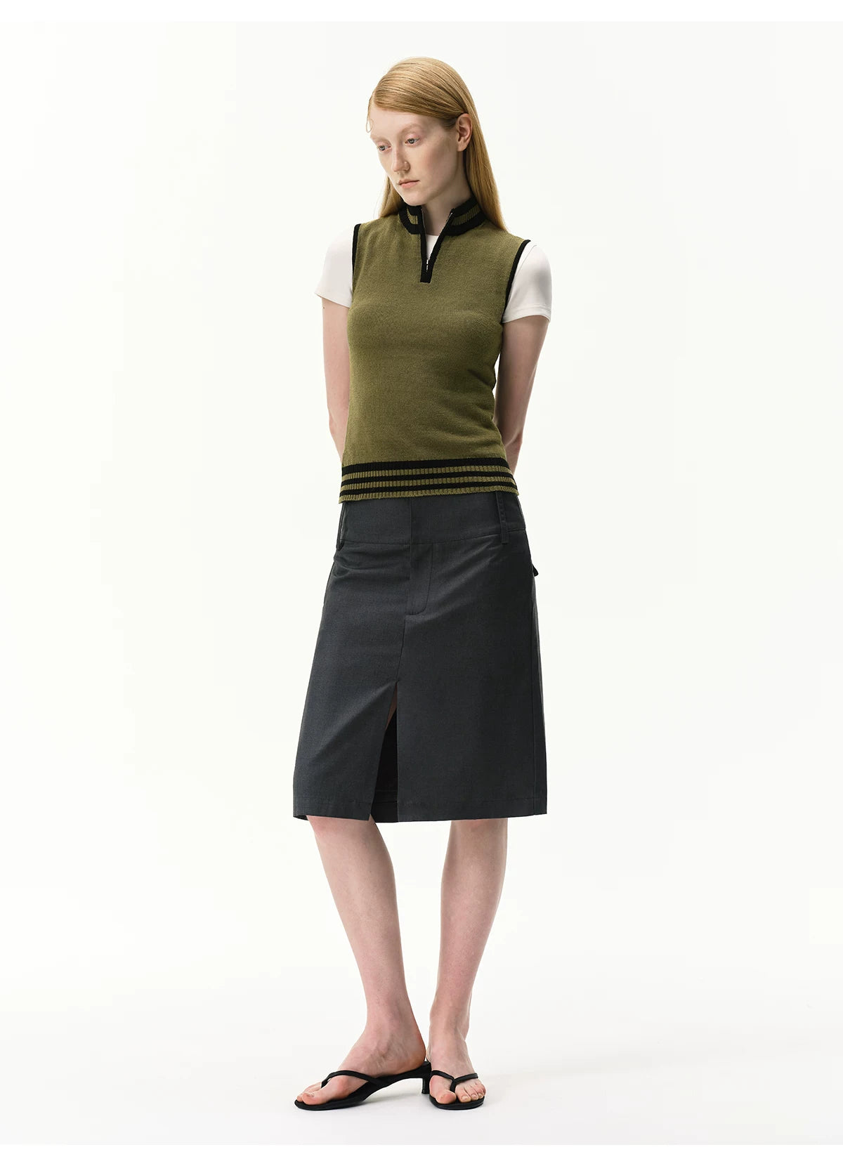 Linen-Blend Mock Neck Knit Tank