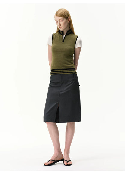 Linen-Blend Mock Neck Knit Tank