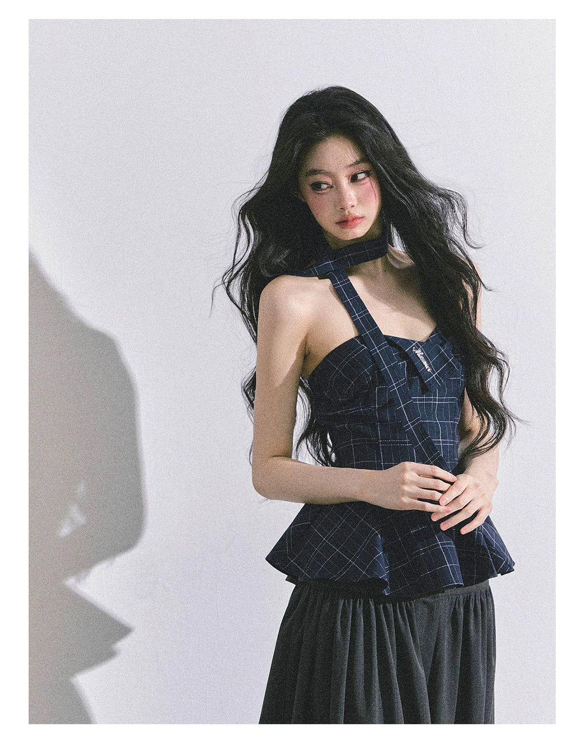 “Blue Rhythm” Plaid Corset Peplum Tube Top