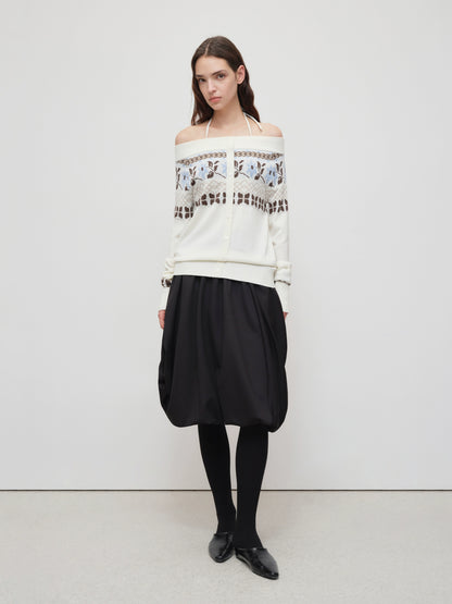 Air Isle Off-Shoulder Wool Knit Sweater