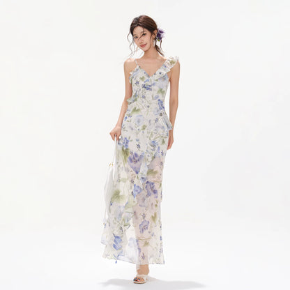 Morning Glory Dream Ruffle Chiffon Maxi Dress
