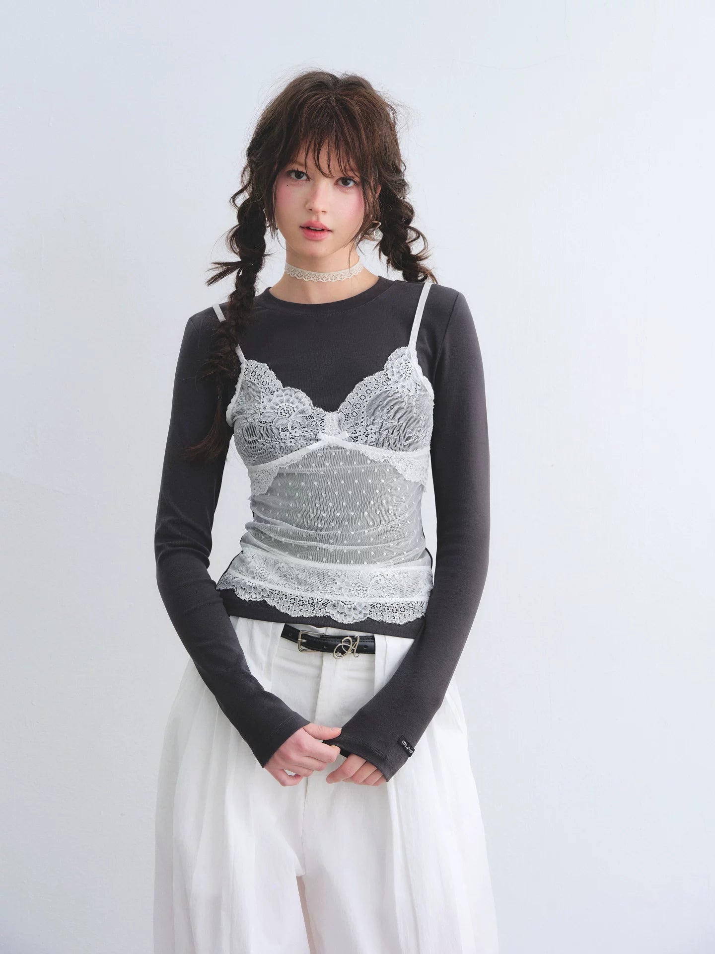 Lace Layered Illusion Long Sleeve T-Shirt