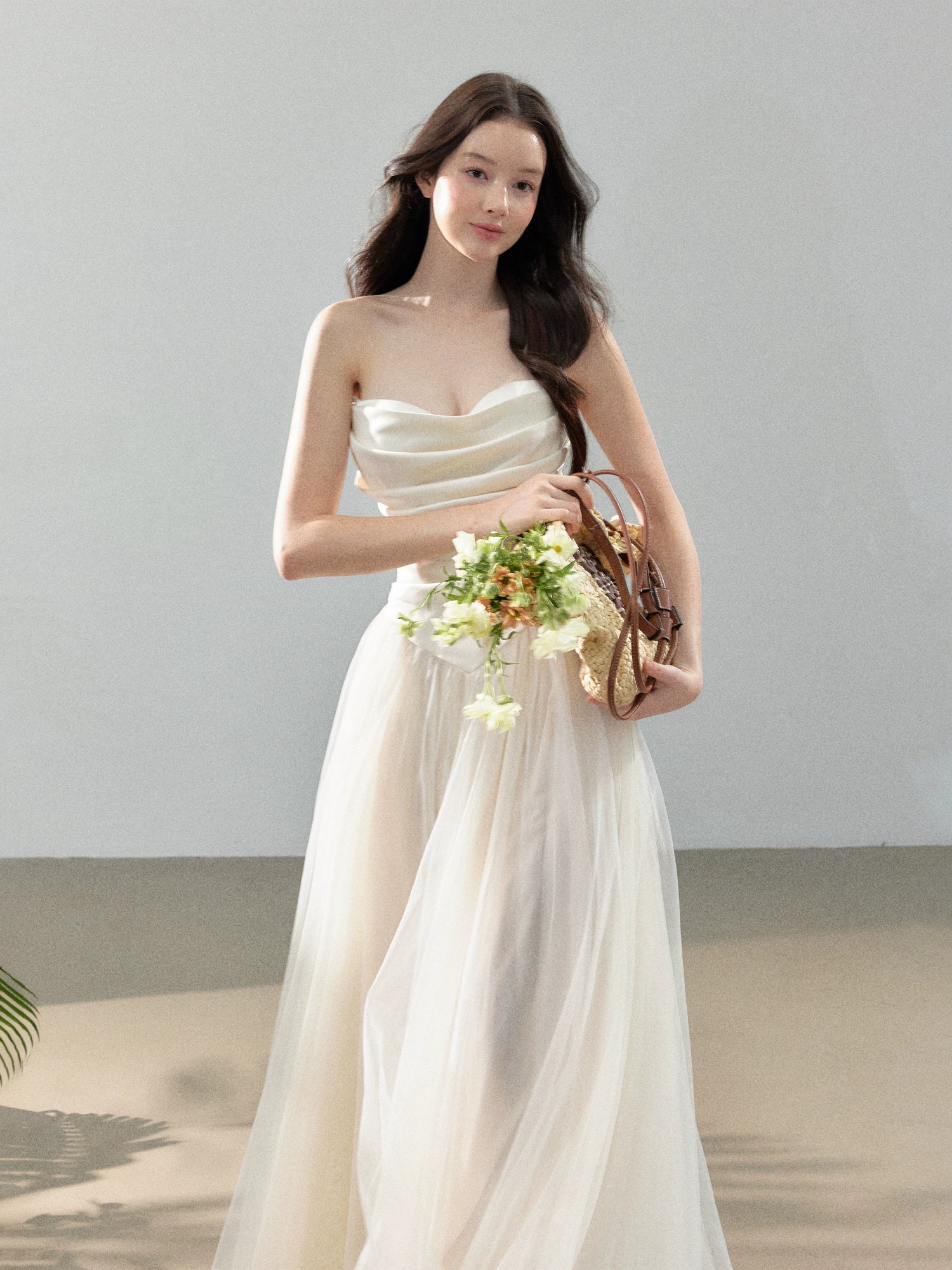 Cloud Dream Satin Strapless Tulle Gown