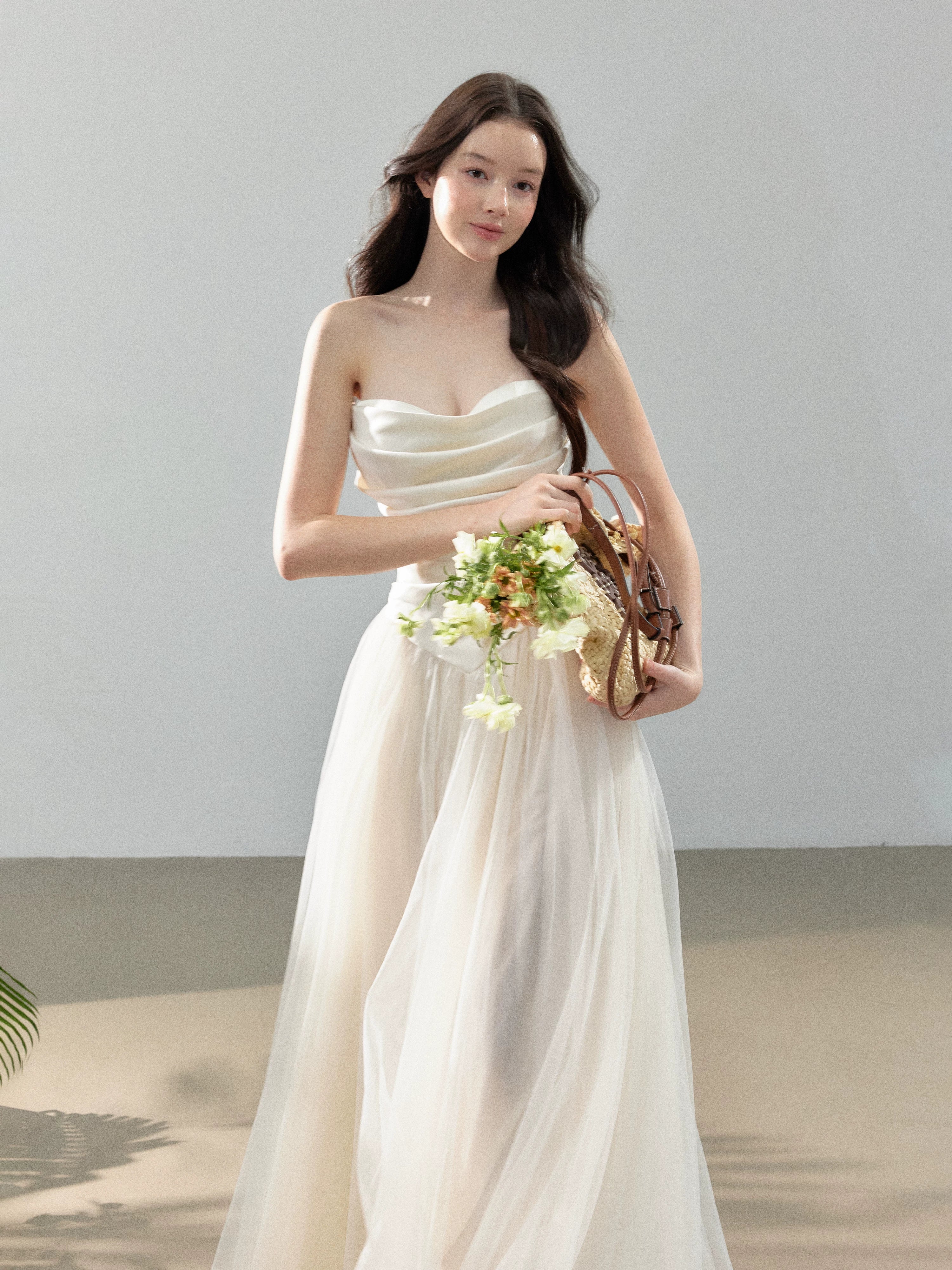 Cloud Dream Satin Strapless Tulle Gown