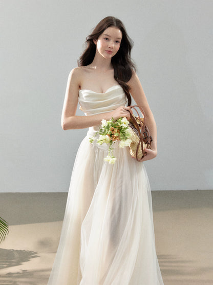 Cloud Dream Satin Strapless Tulle Gown