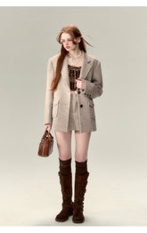 Coffee-Colored Suit Jacket & Skirt Set - CHINASQUAD