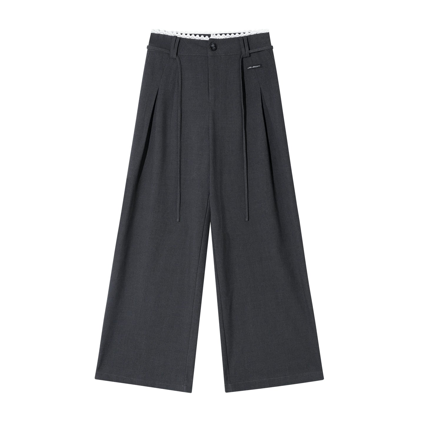 Lace-Trim Waist Tie Wide-Leg Pants