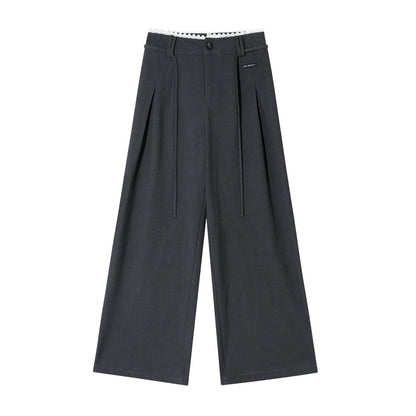 Lace-Trim Waist Tie Wide-Leg Pants
