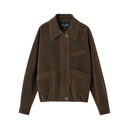 Suede Fog-Effect Oversized Jacket