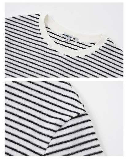 Lace-Panel Fuzzy Ribbed Long-Sleeve Tee