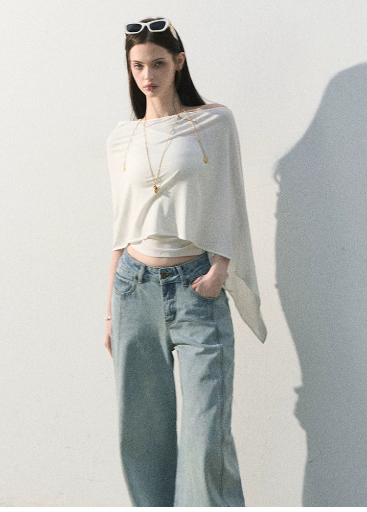 White Jade Asymmetric Draped T-Shirt