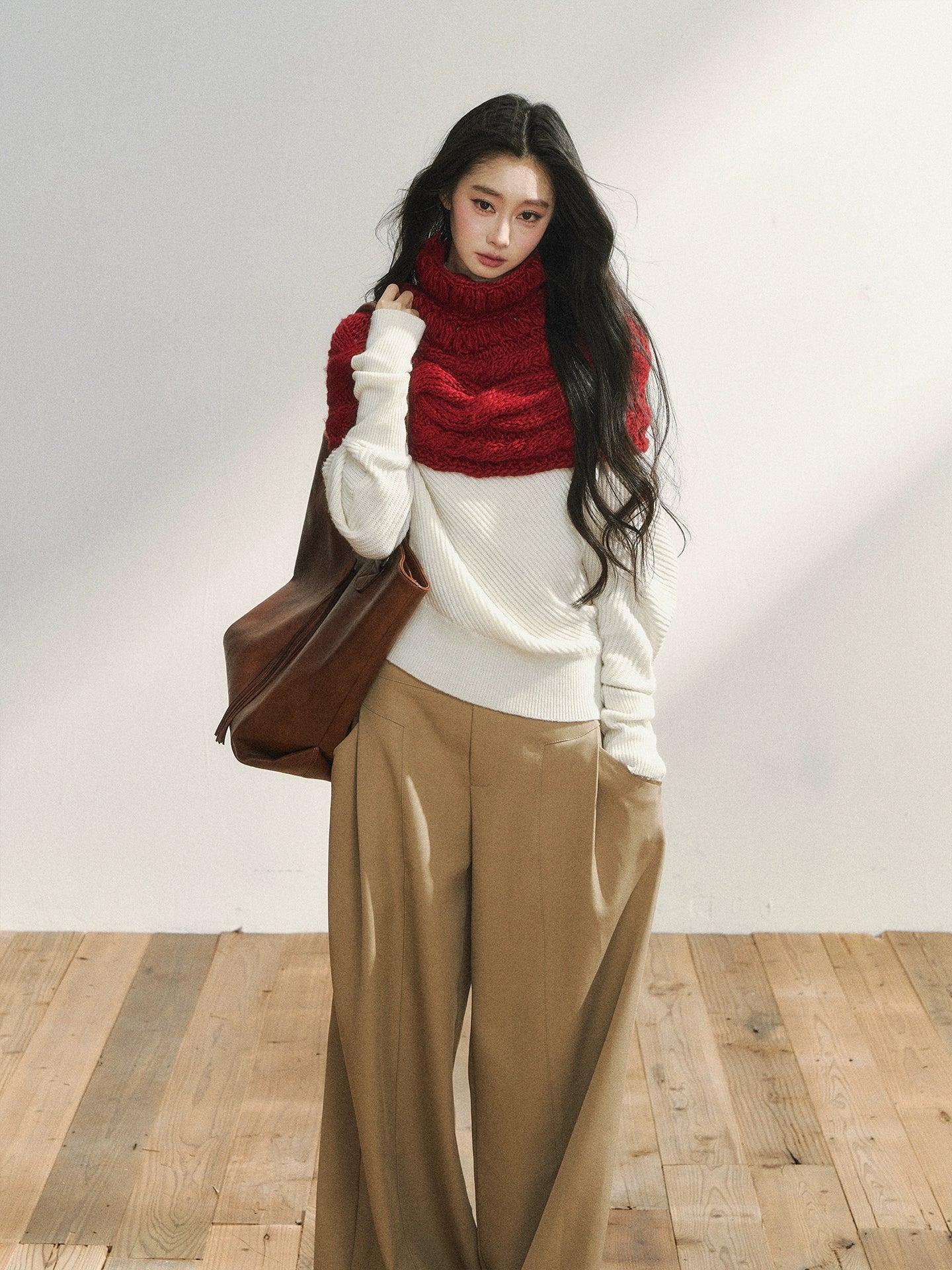 Asymmetric Buttoned White Knit Sweater