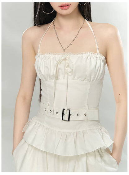 Halter Ruched Corset Crop Top