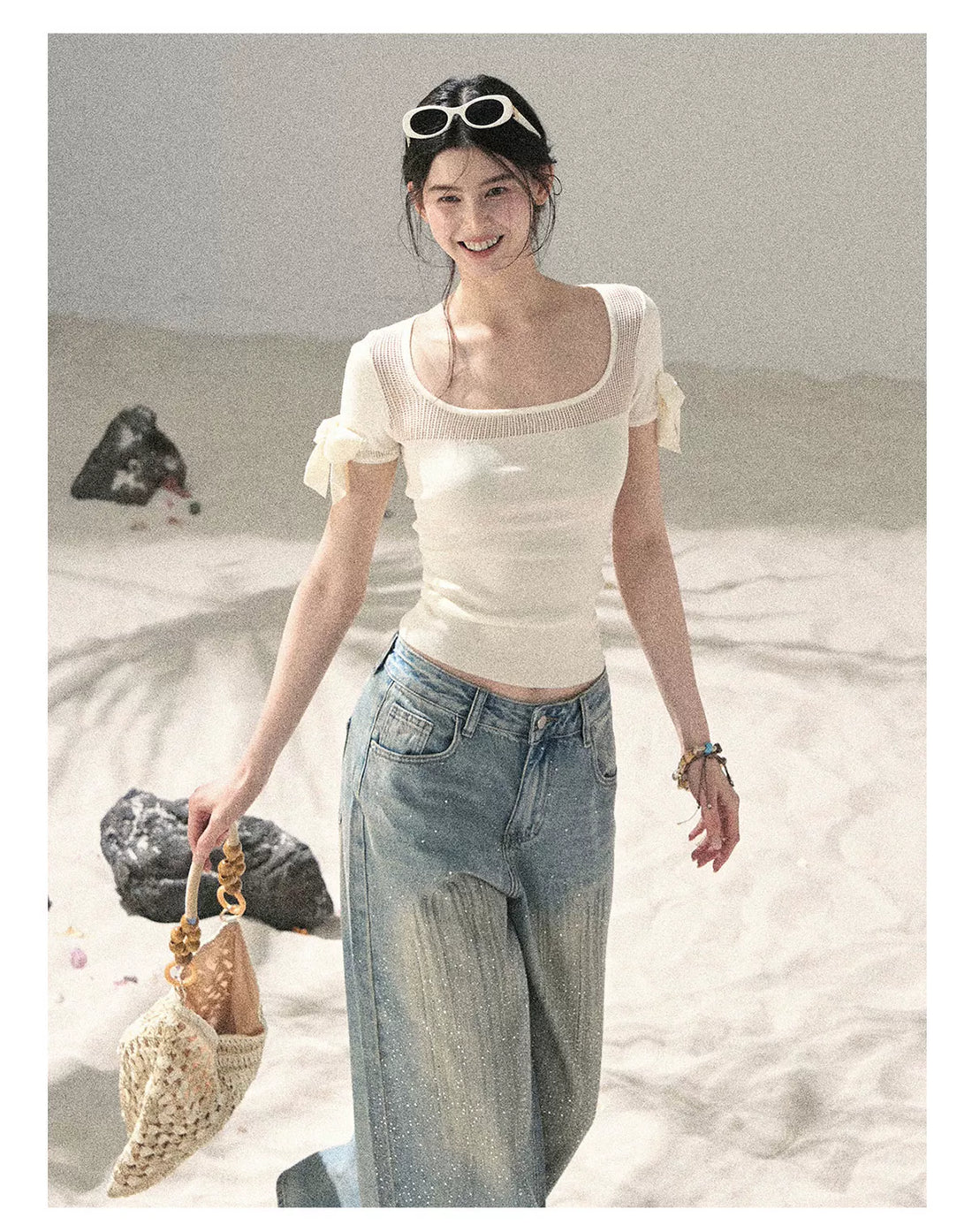 Square Neck Cut-Out Slim Fit Knit Top