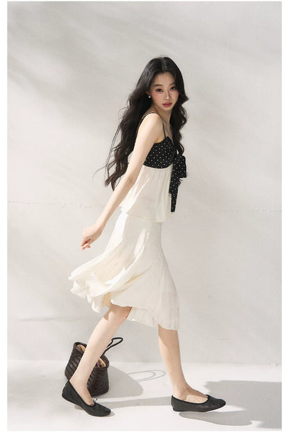 Polka Dot Camisole &amp; Bow Detail Midi Skirt Set