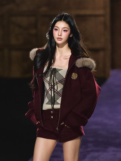 Wool-Blend Heart Yarn Cropped Knit Tube Top