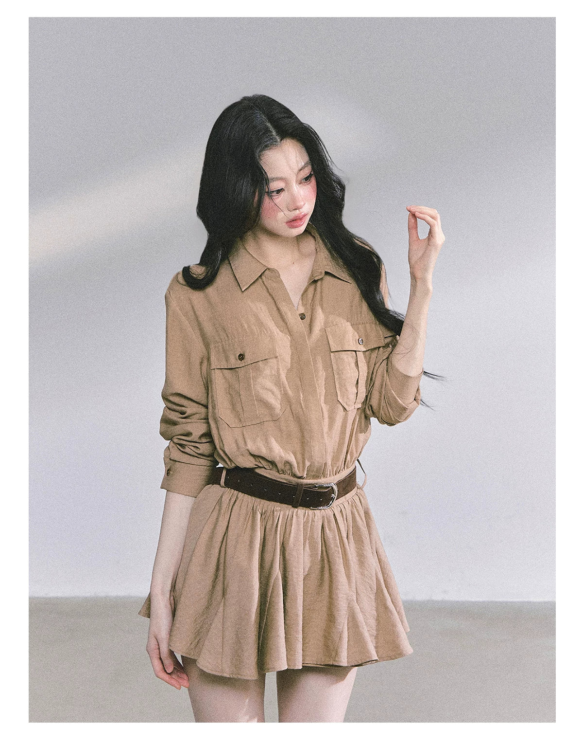 Elevated Hepburn-Style Utility Mini Dress