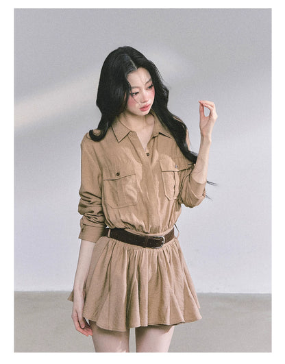 Elevated Hepburn-Style Utility Mini Dress