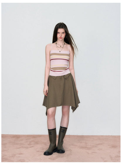 Knit Cardigan &amp; Striped Camisole Two-Piece Set