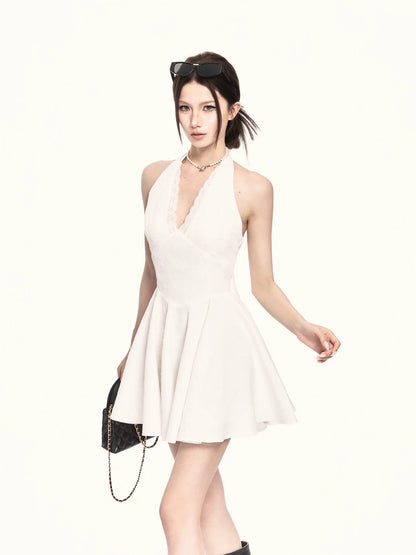 Romantic Rose Jacquard Halter Mini Dress