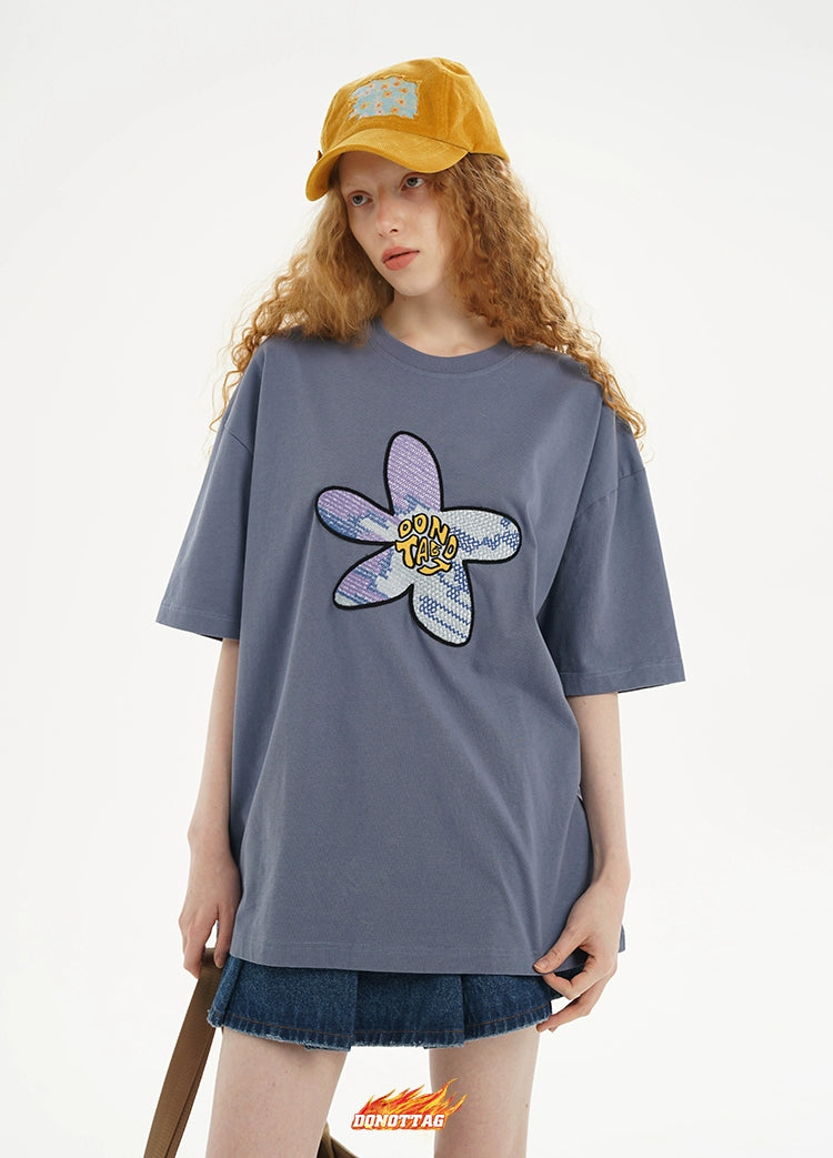 Flower Printed Oversized T-shirt - CHINASQUAD