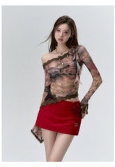 "I LOVE ME" Embroidered Rose Belt A-Line Mini Skirt - CHINASQUAD