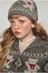 Embossed Bear Knit Beanie - CHINASQUAD