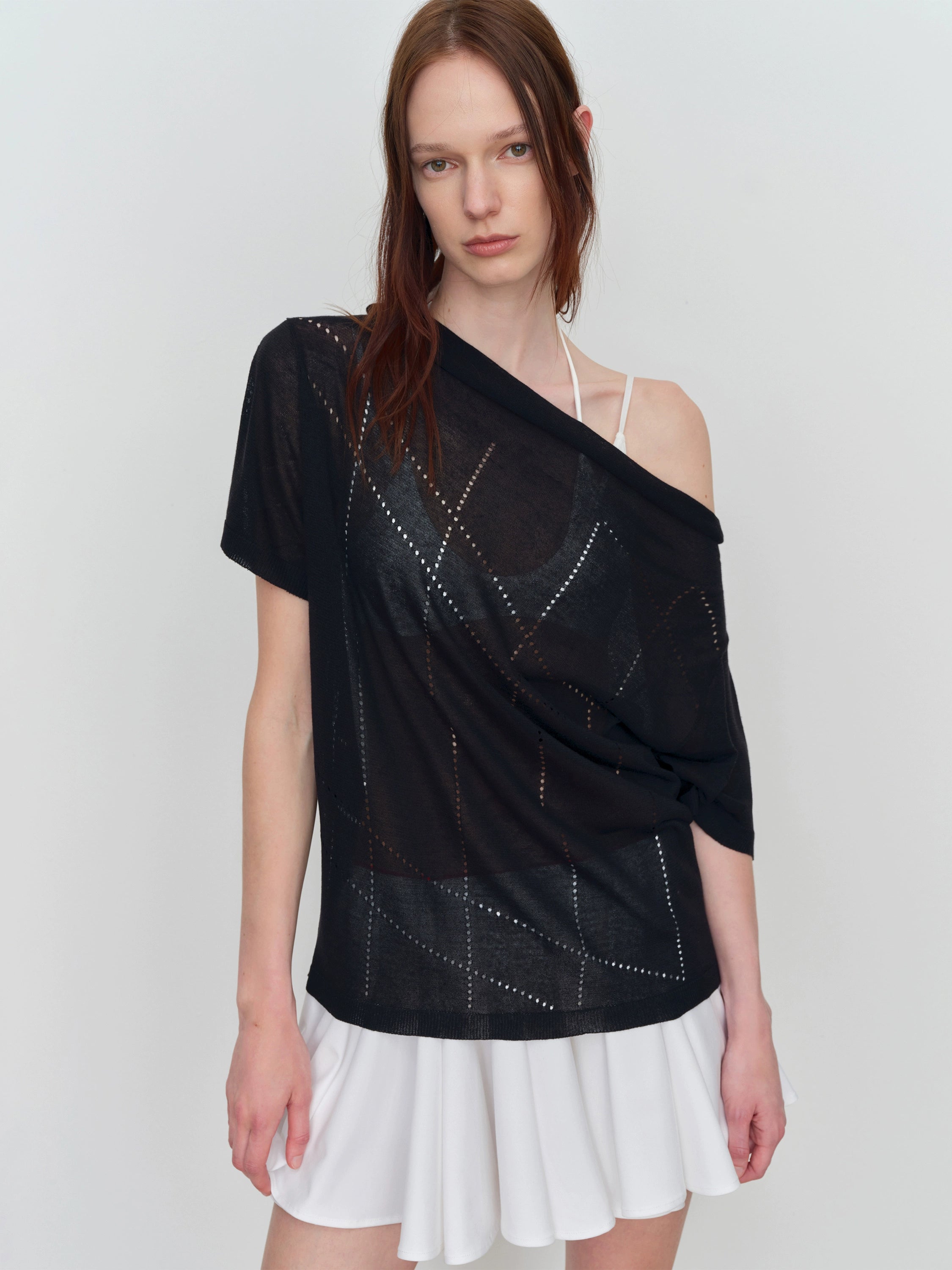 Linen Hollow-out Knitted T-Shirt