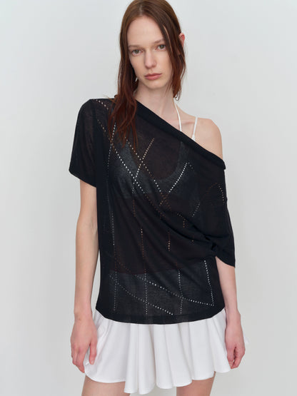 Linen Hollow-out Knitted T-Shirt