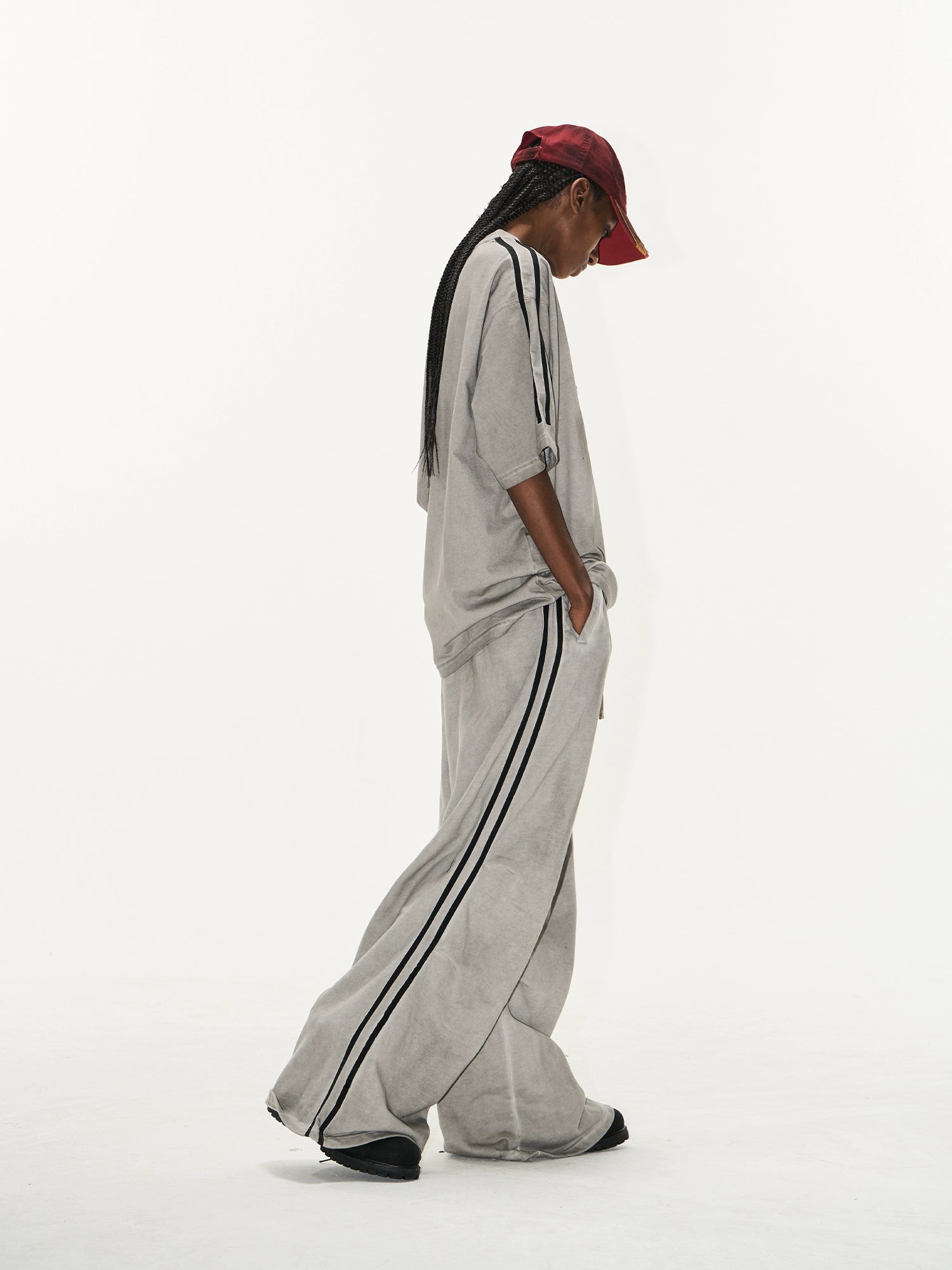 Washed Badge Cotton Pleated Track Pants