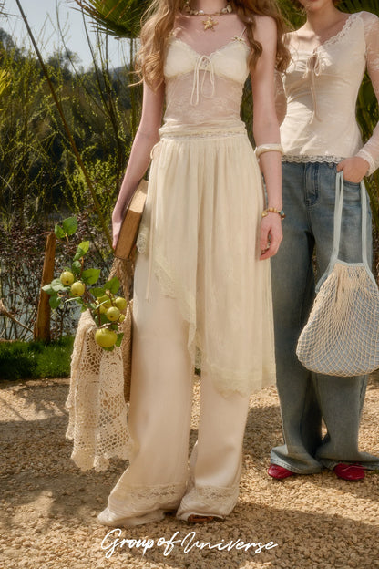 Pearl Gold Satin Lace Three-Piece Set