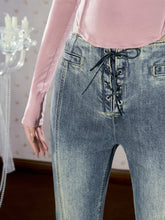 Blue Denim High-waist Flared Pants - CHINASQUAD