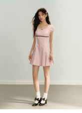 Square Neck Pleated Dress - CHINASQUAD