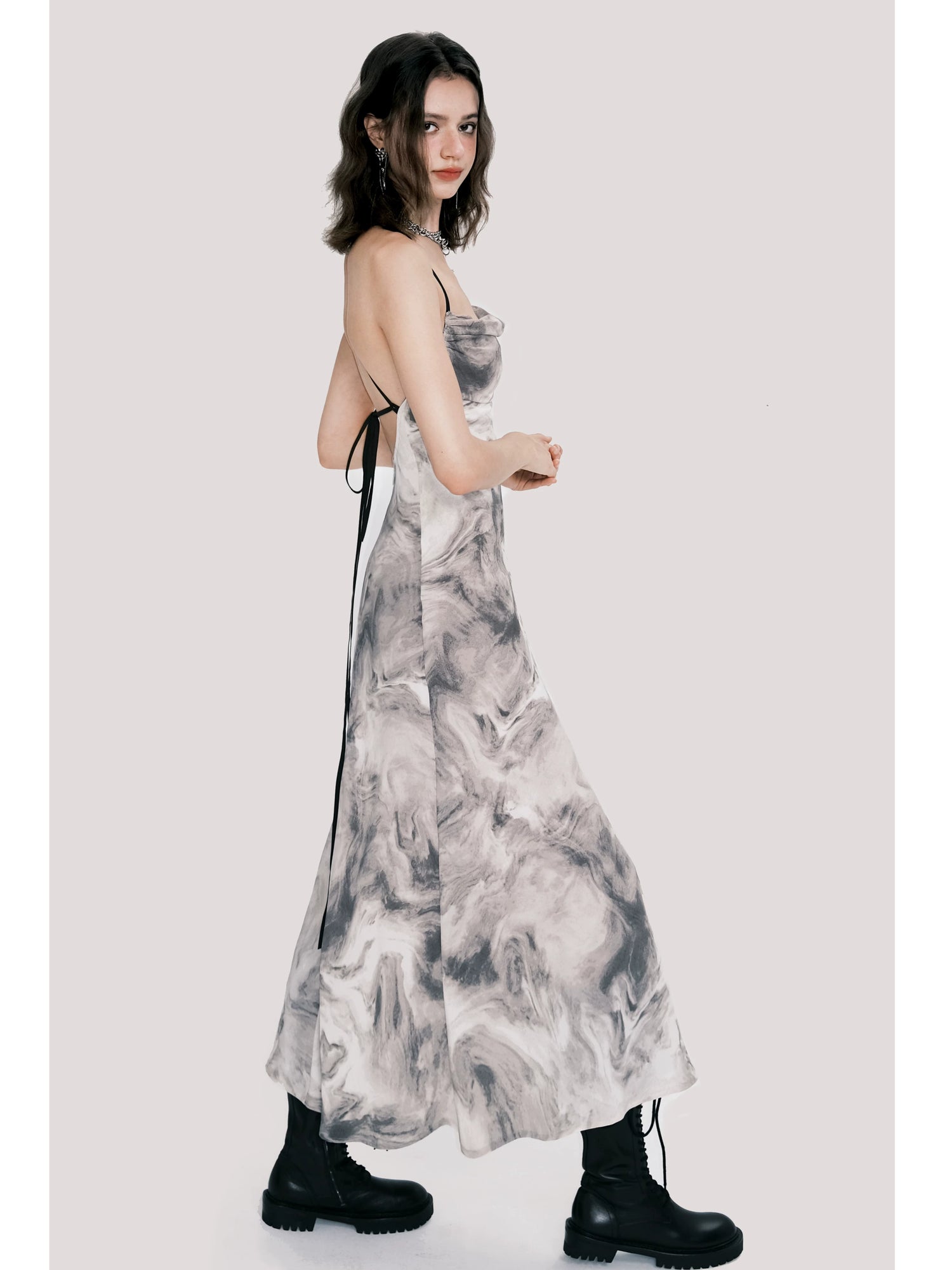 New Chinese Cowl-Neck Backless Maxi Dress