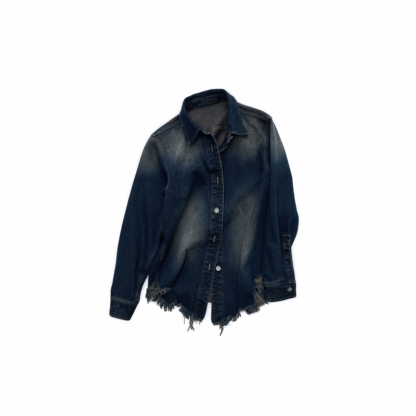 Vintage Washed Frayed Denim Fitted Shirt