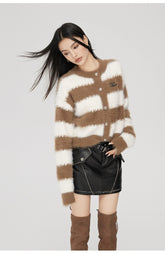 (Final Sale) Black & Brown Striped Cardigan - CHINASQUAD