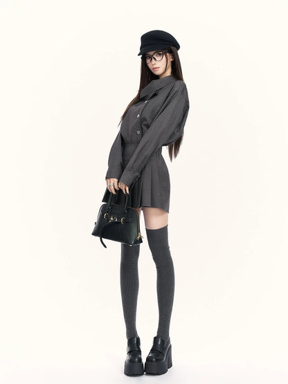 Trench-Inspired Pleated Waist Dress