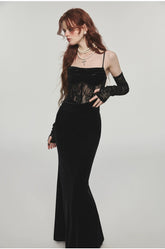 Mermaid Strap Long Velvet Bodycon Dress - CHINASQUAD