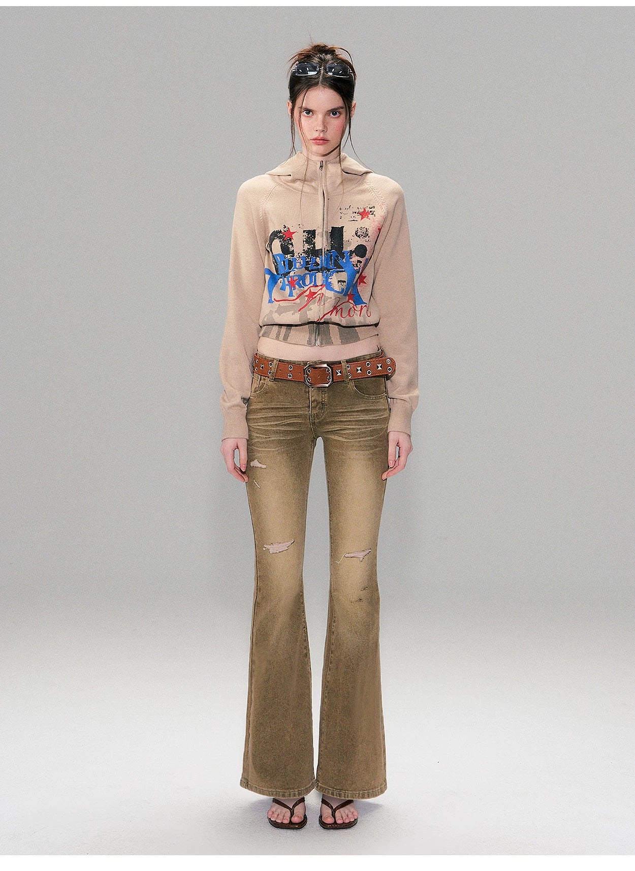 Low-Rise Distressed Washed Denim Jeans