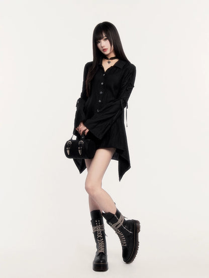 Lace-Up Flared Sleeve Slim-Fit Shirt