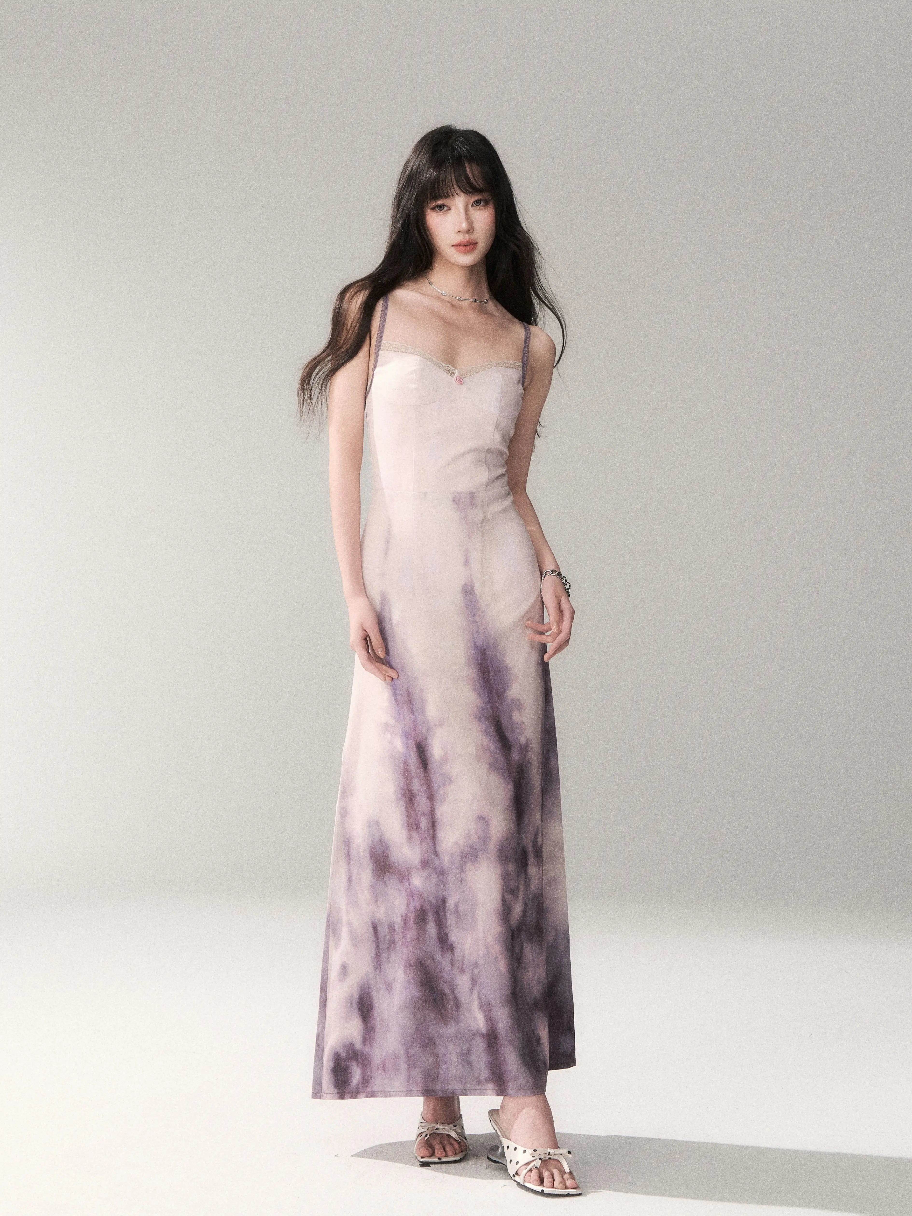 Sunset Lavender Gradient Printed Slip Maxi Dress