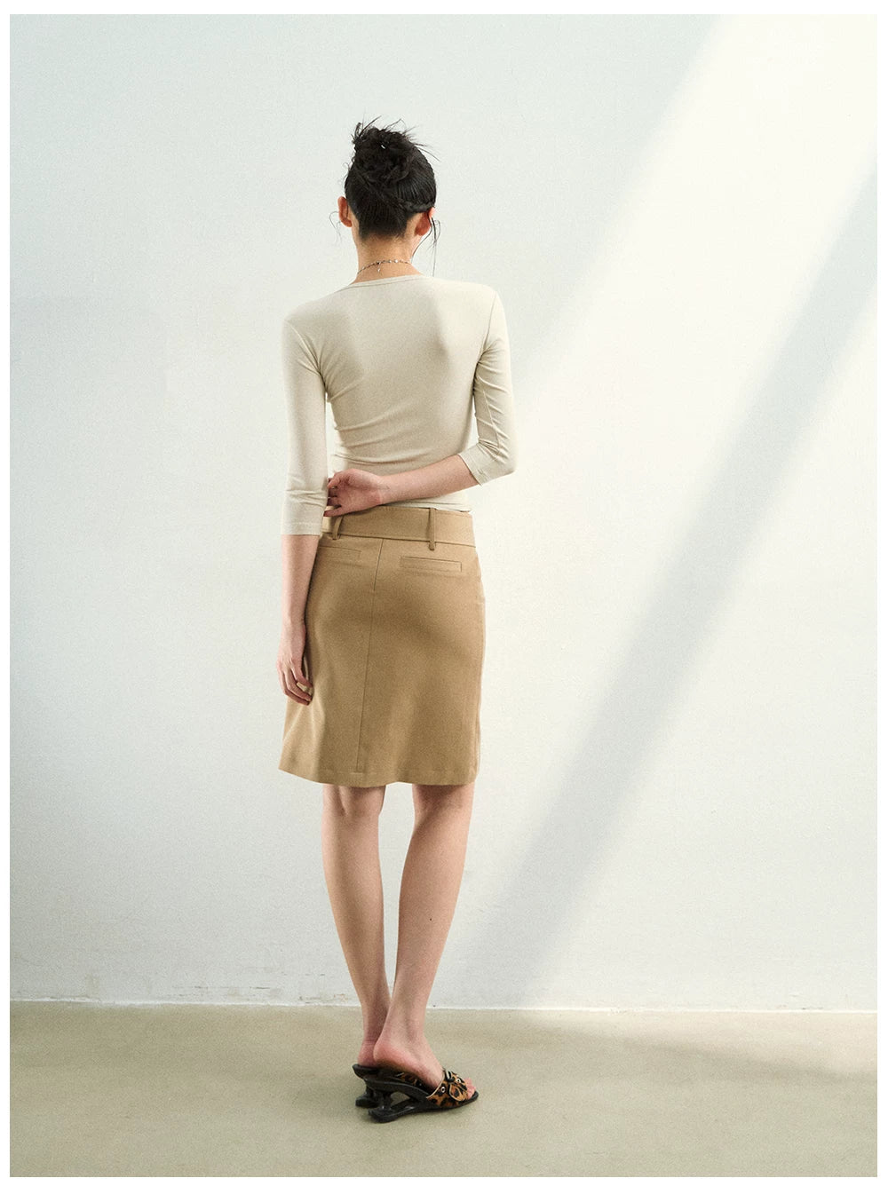 Belted A-Line Midi Skirt