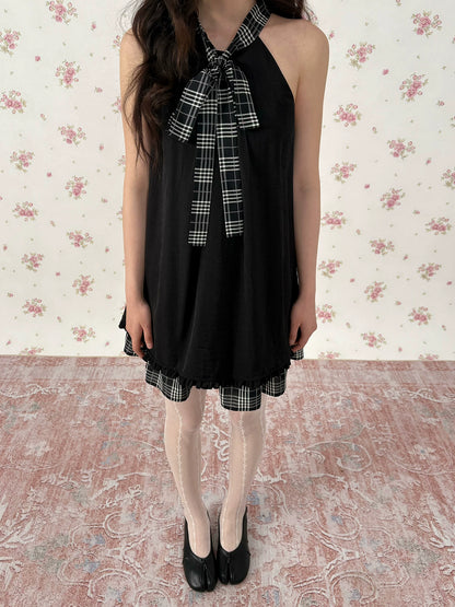Vintage Plaid Halter Ruffle Dress