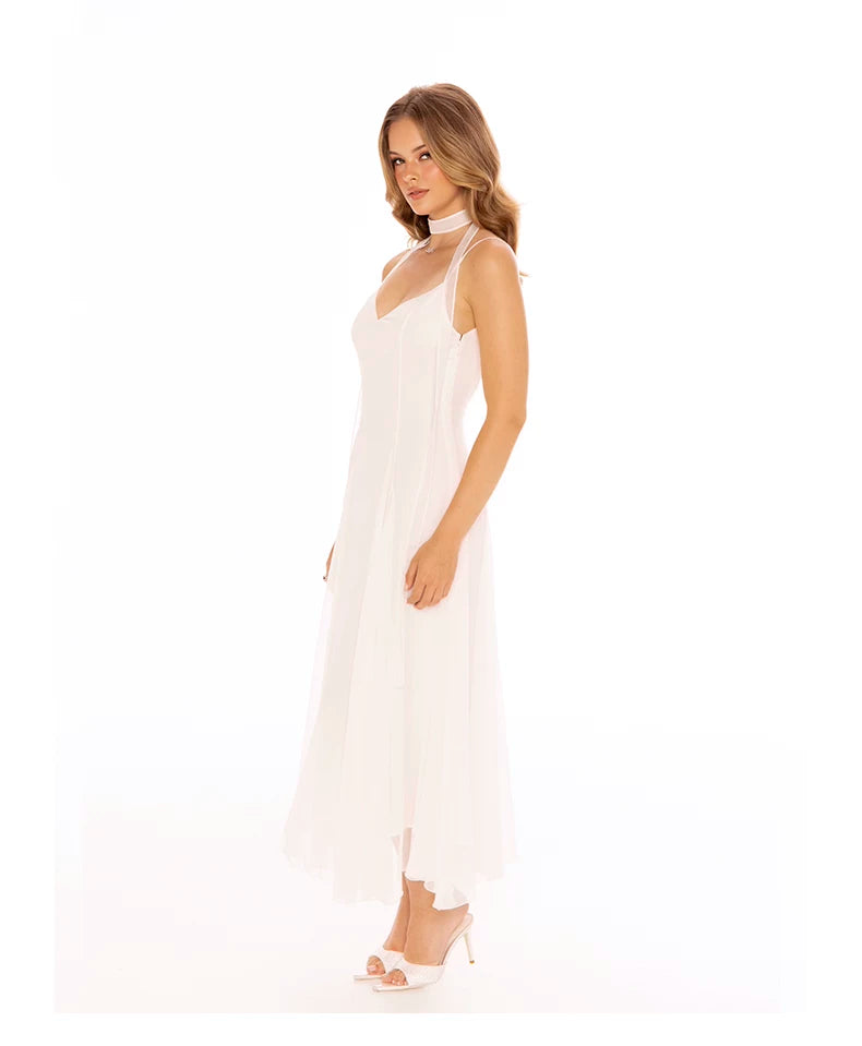 Sheer Bow-Detail Draped Maxi Dress