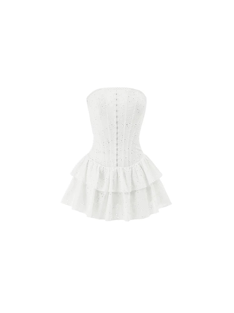 White Embroidered Chevron Dress