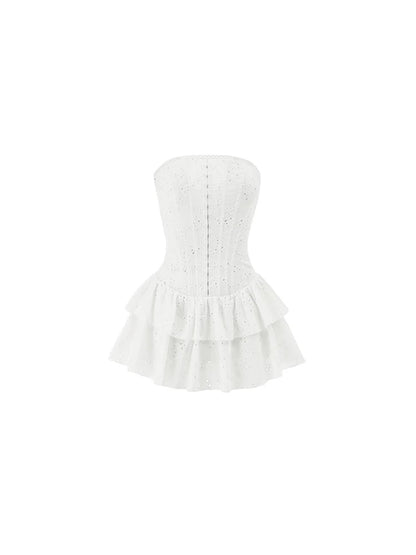 White Embroidered Chevron Dress