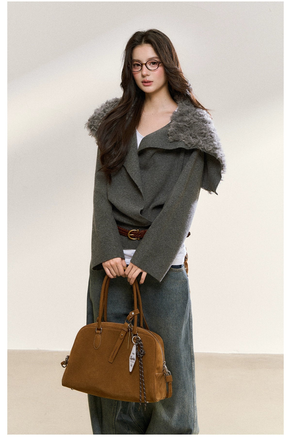 Gray Wrapped Knit Short Cardigan