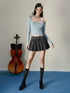 Grey & Brown Plaid Pleated Mini Skirt - CHINASQUAD